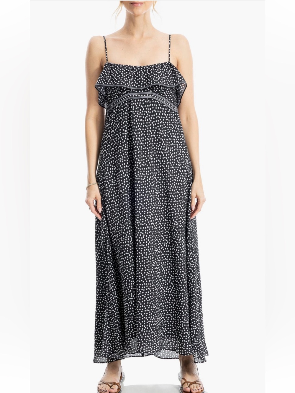 MAX STUDIO Empire Waist Polka Dot Maxi Dress,